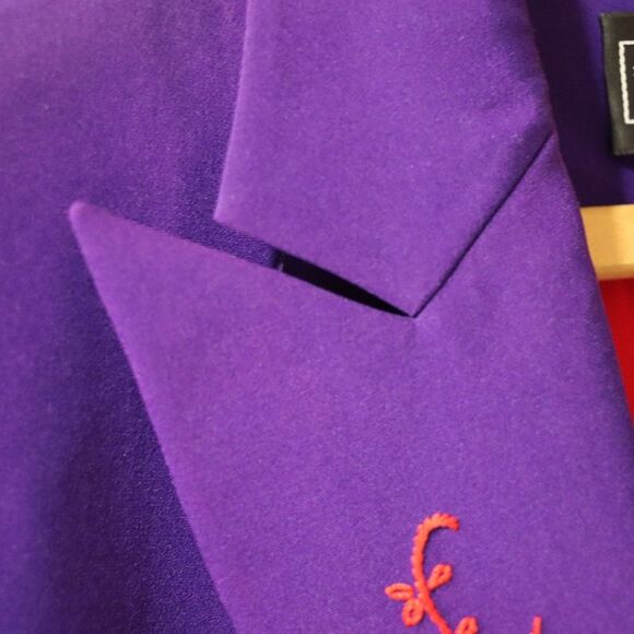 Richard Tyler Couture Vintage Purple & Red Embroidered Silk Blazer 12 - Picture 9 of 15